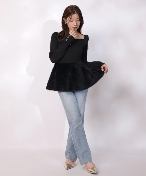 ファーペプラムリボンニット（ニット/セーター）｜Apuweiser-riche