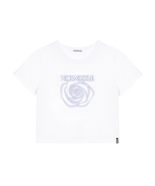 NICK&NICOLE(ニックアンドニコール)の「ROSE SHADOW CROP TOP_WHITE BLUE(Tシャツ/カットソー・レディース・その他・FREE)」の1枚目の写真