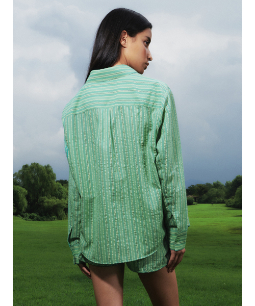 Kijun(キジュン)の「BETTA Oversized Shirt Green Stripe(シャツ/ブラウス・レディース・その他・MEDIUM)」の4枚目の写真