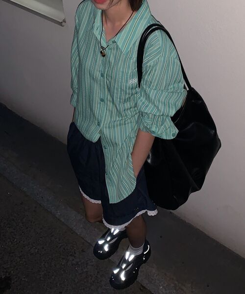 Kijun(キジュン)の「BETTA Oversized Shirt Green Stripe(シャツ/ブラウス・レディース・その他・MEDIUM)」の9枚目の写真