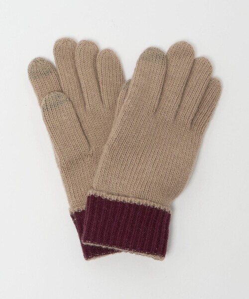 green label relaxing(グリーンレーベルリラクシング)の「バイカラー ニット グローブ -タッチパネル対応-(手袋・メンズ・ダークブラウン/ベージュ/ロイヤルブルー/ブラック・FREE)」の3枚目の写真