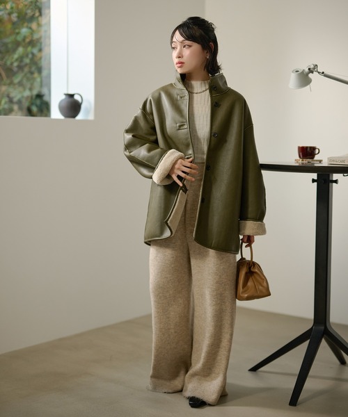 LAULEN(ローレン)の「stand collar reversible boa middle coat /スタンドカラーリバーシブルボアミドルコート(その他アウター・レディース・カーキ/ブラック・FREE)」の16枚目の写真
