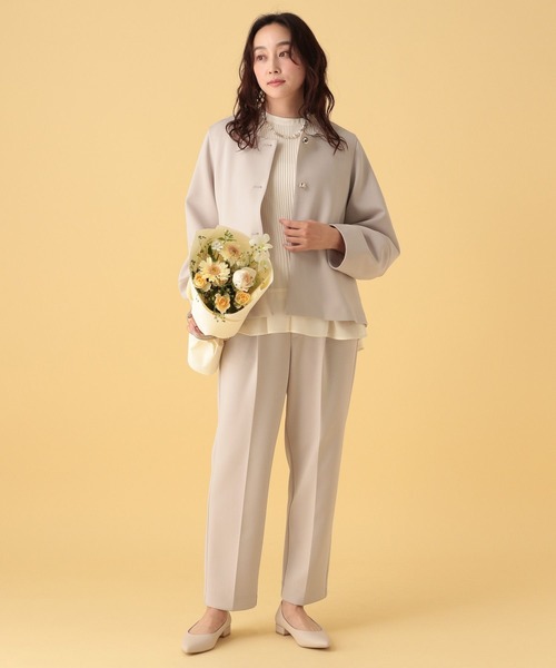 Elura（エルーラ）の「≪入卒/セレモニー/通勤≫ダンボールソデコンジャケット/602140（ノーカラージャケット・レディース・グレイッシュベージュ/ネイビー・FREE）」の6枚目の写真