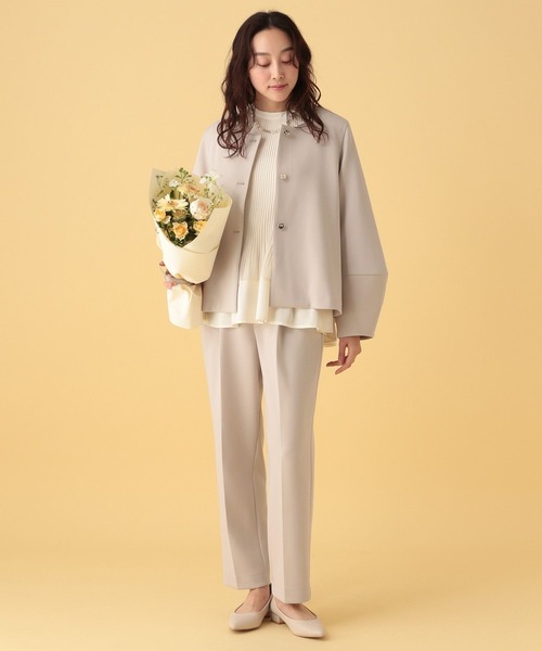 Elura（エルーラ）の「≪入卒/セレモニー/通勤≫ダンボールソデコンジャケット/602140（ノーカラージャケット・レディース・グレイッシュベージュ/ネイビー・FREE）」の5枚目の写真