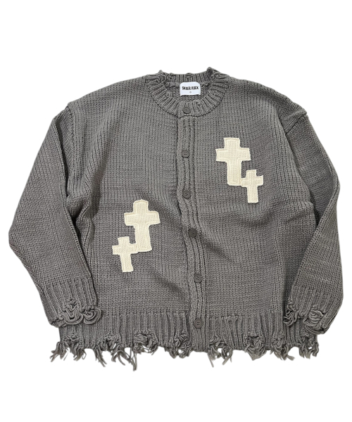 Cross Destroyed Tassel Knit Cardigan ((gray))