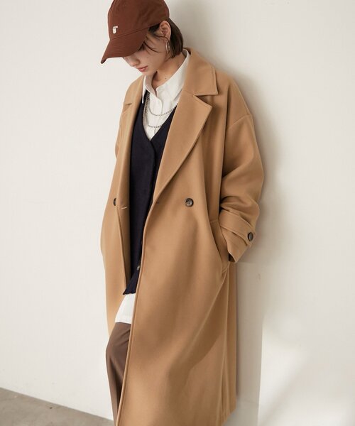 Remind me and forever（リマインドミーアンドフォーエバー）の「ウールライクダブルチェスターコート（チェスターコート・レディース・ブラック/アイボリー/チャコールグレー/ブラウン/キャメル・FREE）」の5枚目の写真