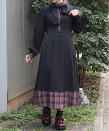 axes femme | バイカラーチェックワンピース(ワンピース)