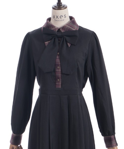 axes femme（アクシーズファム）の「バイカラーチェックワンピース（ワンピース・レディース・ダークブラウン/ミント/ブラック・FREE）」の11枚目の写真