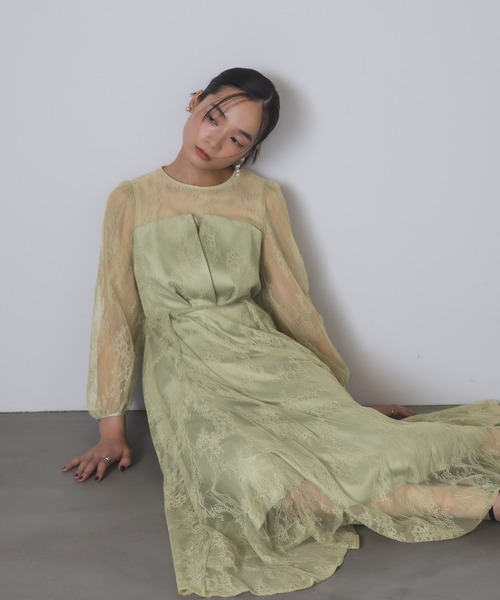 セール】シアー×レース ビスチェ風フレアドレス（ドレス）｜Rose of