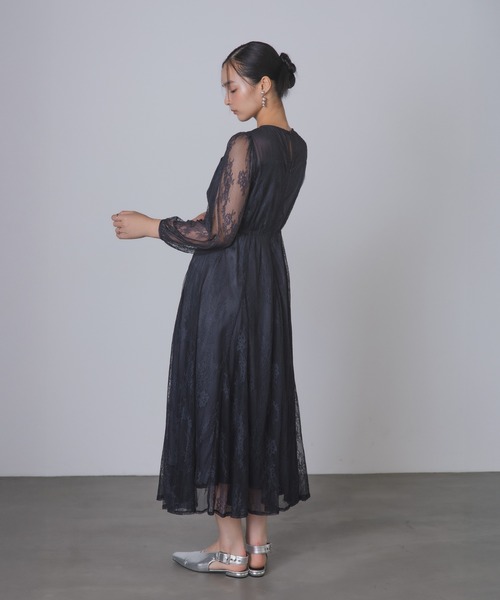 セール】シアー×レース ビスチェ風フレアドレス（ドレス）｜Rose of