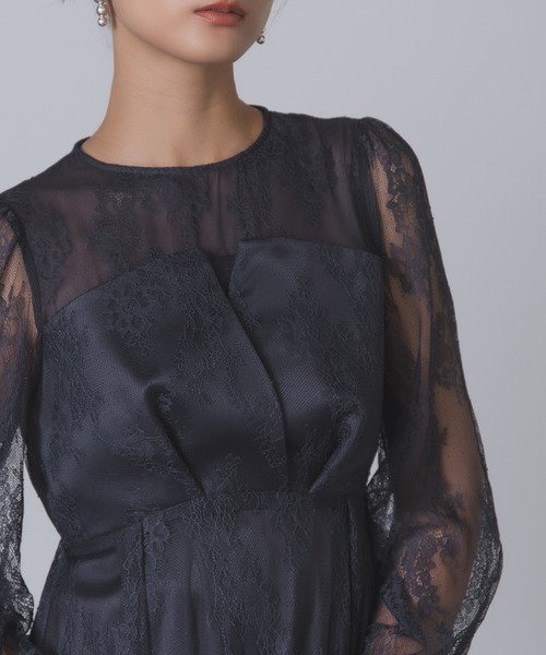 シアー×レース ビスチェ風フレアドレス（ドレス）｜Rose of Sharon