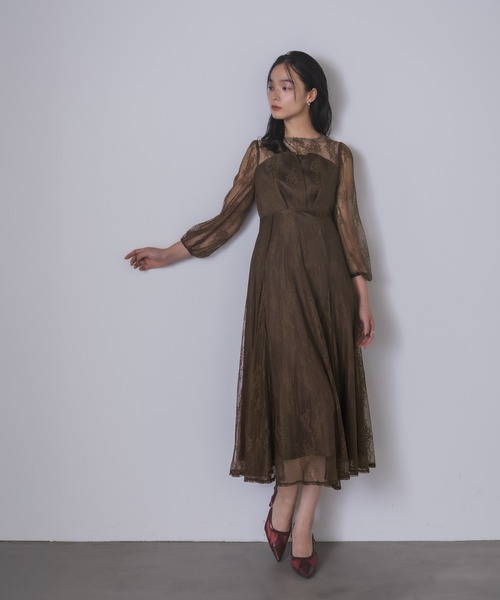 セール】シアー×レース ビスチェ風フレアドレス（ドレス）｜Rose of