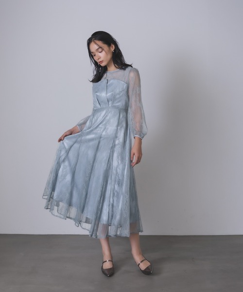 セール】シアー×レース ビスチェ風フレアドレス（ドレス）｜Rose of