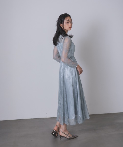 セール】シアー×レース ビスチェ風フレアドレス（ドレス）｜Rose of