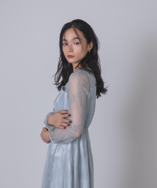 セール】シアー×レース ビスチェ風フレアドレス（ドレス）｜Rose of