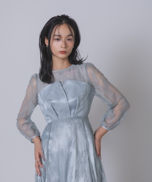 セール】シアー×レース ビスチェ風フレアドレス（ドレス）｜Rose of