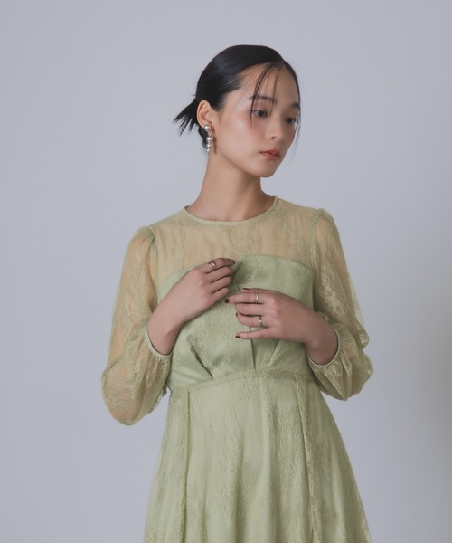 セール】シアー×レース ビスチェ風フレアドレス（ドレス）｜Rose of