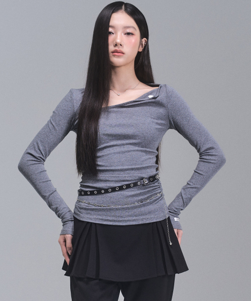 ZEROPLANET（ゼロプラネット）の「クロエ アンバランススリーブトップ [グレー]（Tシャツ/カットソー・レディース・グレー・MEDIUM/SMALL）」の5枚目の写真