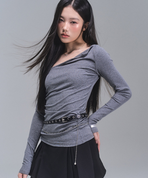 ZEROPLANET（ゼロプラネット）の「クロエ アンバランススリーブトップ [グレー]（Tシャツ/カットソー・レディース・グレー・MEDIUM/SMALL）」の7枚目の写真