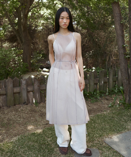 HALTER NECK SHEER DRESS L/GRAY