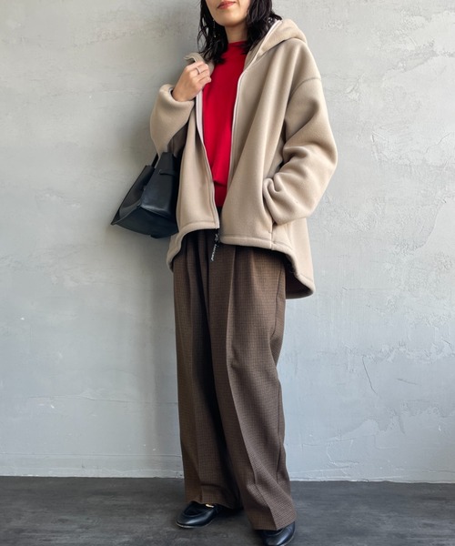 AMERICANA（アメリカーナ）の「【WEB限定】[Americana/アメリカーナ] ワンポイント刺繍ロゴ フリースフードジャケット（その他アウター・レディース・グレイッシュベージュ/ブラウン・ONE SIZE）」の6枚目の写真