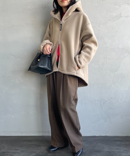 アメリカーナ　 ワンポイント刺繍ロゴ フリースフードジャケット WEB限定】[Americana/アメリカーナ] ワンポイント刺繍ロゴ フリース