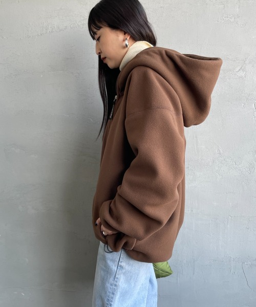 AMERICANA（アメリカーナ）の「【WEB限定】[Americana/アメリカーナ] ワンポイント刺繍ロゴ フリースフードジャケット（その他アウター・レディース・グレイッシュベージュ/ブラウン・ONE SIZE）」の10枚目の写真