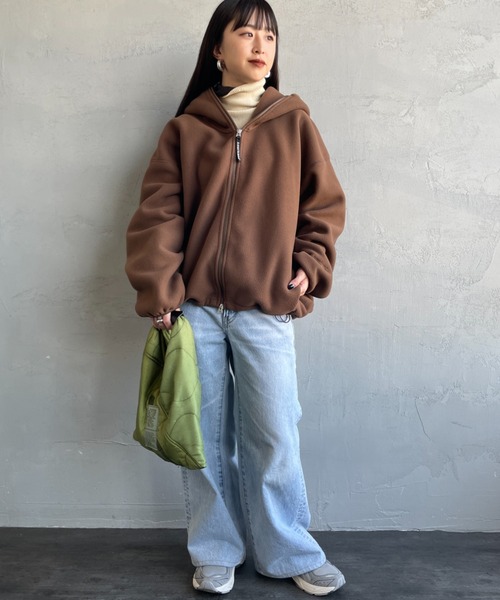 AMERICANA（アメリカーナ）の「【WEB限定】[Americana/アメリカーナ] ワンポイント刺繍ロゴ フリースフードジャケット（その他アウター・レディース・グレイッシュベージュ/ブラウン・ONE SIZE）」の12枚目の写真