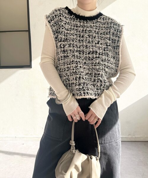 BEARDSLEY（ビアズリー）の「ツイードニットベスト（ベスト・レディース・ブラック・FREE）」の5枚目の写真