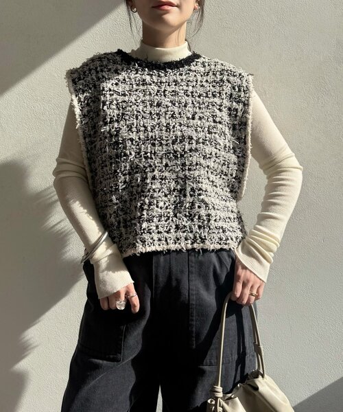 BEARDSLEY（ビアズリー）の「ツイードニットベスト（ベスト・レディース・ブラック・FREE）」の6枚目の写真