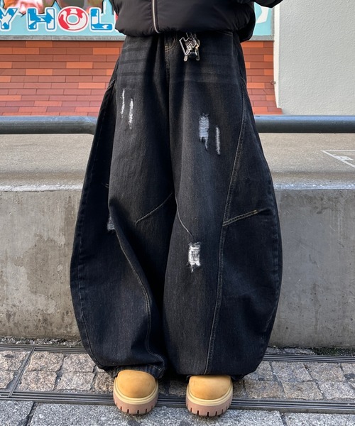 ADAMASTE SELECT】Curve Damage Denim Pants - カーブダメージデニム