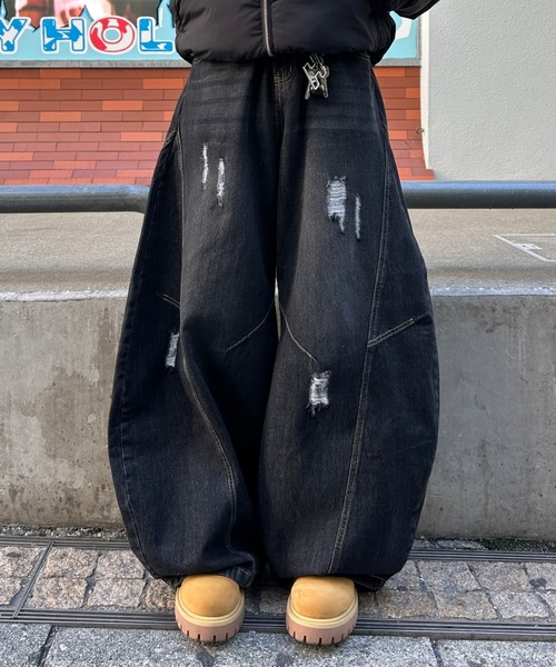 ADAMASTE SELECT】Curve Damage Denim Pants - カーブダメージデニム