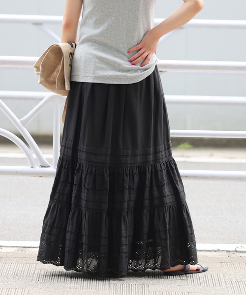 JOURNAL STANDARD relume(ジャーナルスタンダード レリューム)の「《WEB限定追加》コットンボイルタック刺繍ロングスカート(スカート・レディース・ブラック・FREE)」の18枚目の写真