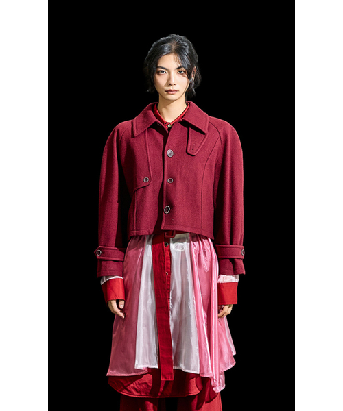 RECULER(ルキュレ)の「Reglan trench cropped wool coat Burgundy(トレンチコート・メンズ・その他・MEDIUM/LARGE)」の1枚目の写真