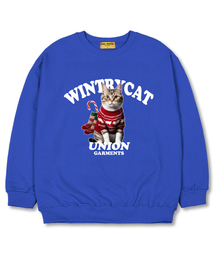 ウィンタリーキャット オーバーサイズ スウェット クリスマスTシャツ [裏起毛]ブルー