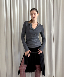 SOEOTI（ソーティ）の「Pigment Hooded Layered Tee (charcoal)（パーカー）」