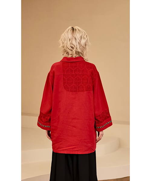 RECULER（ルキュレ）の「Lace color combination linen shirts Red（シャツ/ブラウス・メンズ・その他・FREE）」の2枚目の写真