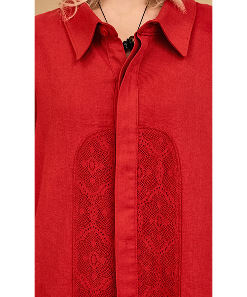 RECULER（ルキュレ）の「Lace color combination linen shirts Red（シャツ/ブラウス・メンズ・その他・FREE）」の3枚目の写真