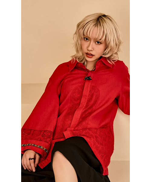 RECULER（ルキュレ）の「Lace color combination linen shirts Red（シャツ/ブラウス・メンズ・その他・FREE）」の4枚目の写真