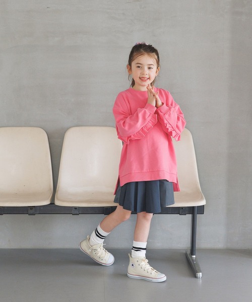 BAYFLOW（ベイフロー）の「[オケージョン使いにも◎]プリーツレヤードワークフレアスカパン(KIDS)（スカート・キッズ・ブラック×グレー/カーキ系/ネイビー系・110cm/120cm/130cm/140cm/150cm）」の16枚目の写真