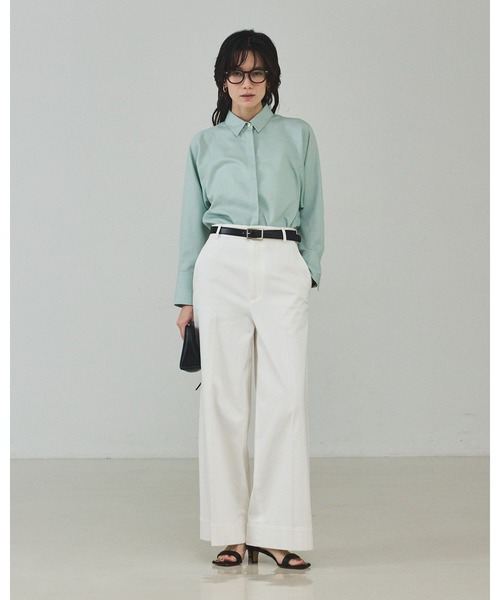 qualite（カリテ）の「【セットアップ対応】テンセルハイツイストシャツ/春服/春カラー/レイヤード/デニム風（シャツ/ブラウス・レディース・セージグリーン/ブルー/アイボリー・フリー）」の6枚目の写真