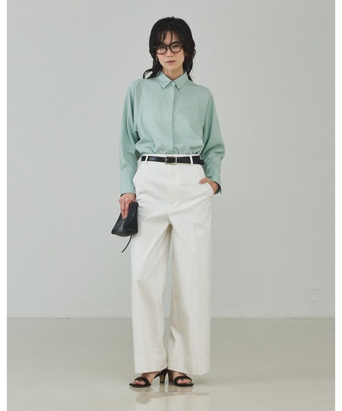 qualite（カリテ）の「【セットアップ対応】テンセルハイツイストシャツ/春服/春カラー/レイヤード/デニム風（シャツ/ブラウス・レディース・セージグリーン/ブルー/アイボリー・フリー）」の7枚目の写真