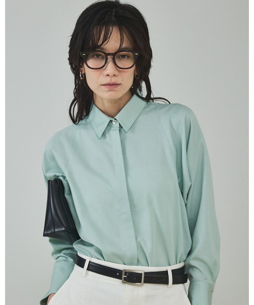 qualite（カリテ）の「【セットアップ対応】テンセルハイツイストシャツ/春服/春カラー/レイヤード/デニム風（シャツ/ブラウス・レディース・セージグリーン/ブルー/アイボリー・フリー）」の9枚目の写真
