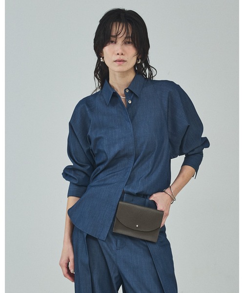 qualite（カリテ）の「【セットアップ対応】テンセルハイツイストシャツ/春服/春カラー/レイヤード/デニム風（シャツ/ブラウス・レディース・セージグリーン/ブルー/アイボリー・フリー）」の13枚目の写真