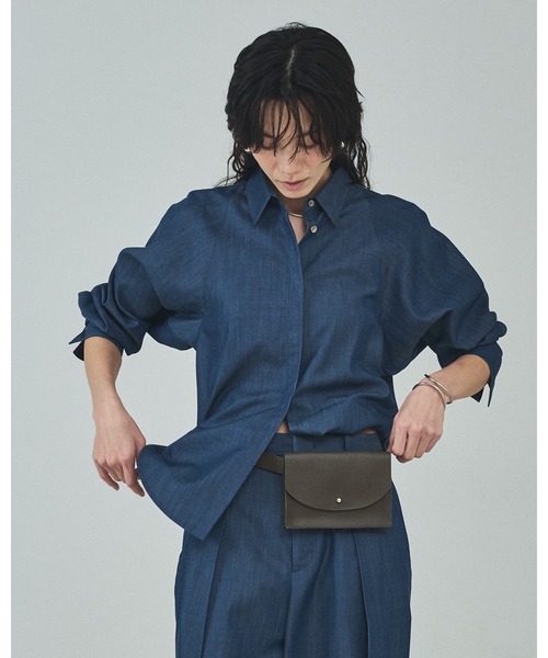 qualite（カリテ）の「【セットアップ対応】テンセルハイツイストシャツ/春服/春カラー/レイヤード/デニム風（シャツ/ブラウス・レディース・セージグリーン/ブルー/アイボリー・フリー）」の14枚目の写真