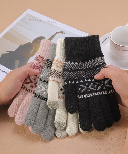 セール】スマホ対応ジャガード手袋 ノルディック柄（手袋