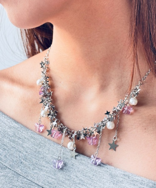 ✨ カラーストーン ジュエリー風 ネックレス レディース 韓国 Y2K きらきら スターシャワー】ネックレス2（ネックレス）｜Y2K SYNAPSE FACTORY