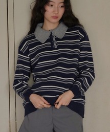 retro stripe collar knit