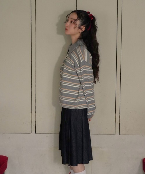 Uenui（ウニュイ）の「retro stripe collar knit（ニット/セーター・レディース・グレー/ネイビー/レッド・FREE）」の9枚目の写真