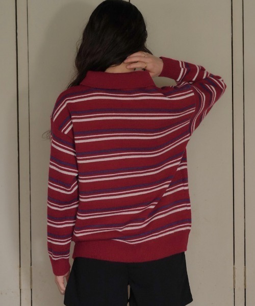 Uenui（ウニュイ）の「retro stripe collar knit（ニット/セーター・レディース・グレー/ネイビー/レッド・FREE）」の15枚目の写真